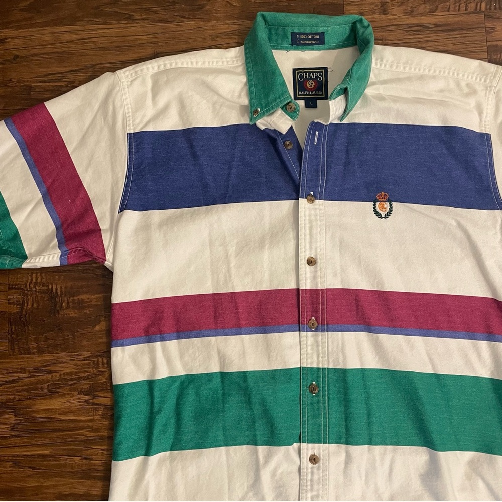Vintage Chaps Ralph Lauren Striped Button Up Shirt Large